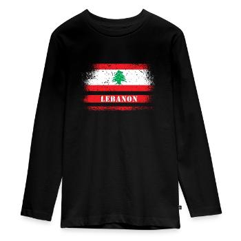 Libanon Vintage Flagge - Teenager Premium Bio Langarmshirt - Schwarz - Vorne - AI Model Kid Female (0cm)