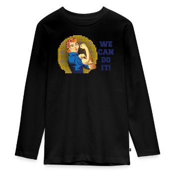 Rosie Kraft: We Can Do It Halftone - Teenager Premium Bio Langarmshirt - Schwarz - Vorne - AI Model Kid Female (0cm)