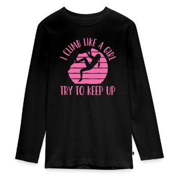 Klettern Bouldern - Teenager Premium Bio Langarmshirt - Schwarz - Vorne - AI Model Kid Female (0cm)