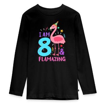 8. Geburtstag Flamingo - Teenager Premium Bio Langarmshirt - Schwarz - Vorne - AI Model Kid Female (0cm)