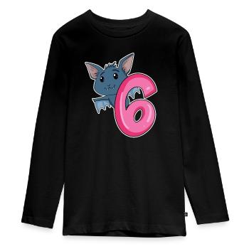 6 Jahre alt - 6. Geburtstag - Fledermaus Motiv - Teenager Premium Bio Langarmshirt - Schwarz - Vorne - AI Model Kid Female (0cm)