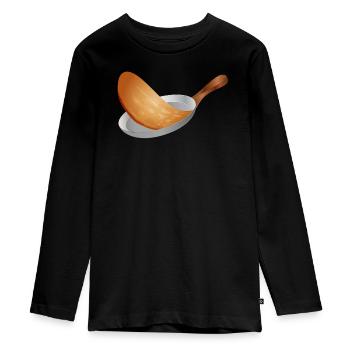 turn golden brown pancakes in the pan - Teenager Premium Organic Long Sleeve Shirt - black - Front - AI Model Kid Female (0cm)