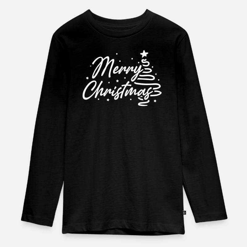 Joyeux Noël script arbre - T-shirt manches longues Premium Ado - noir