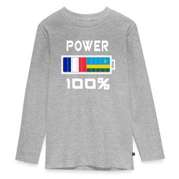 Ruanda und Frankreich Power 100 - Teenager Premium Bio Langarmshirt - Grau meliert - Vorne