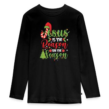 Reason for the Season Weihnachtsdesign - Teenager Premium Bio Langarmshirt - Schwarz - Vorne - AI Model Kid Female (0cm)