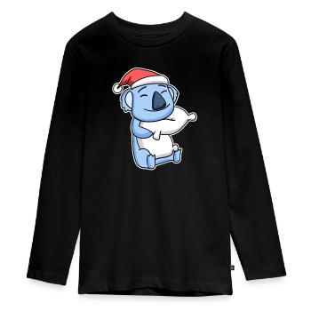 Koala Weihnachten Schlafen Schlaf Ausschlafen - Teenager Premium Bio Langarmshirt - Schwarz - Vorne - AI Model Kid Female (0cm)