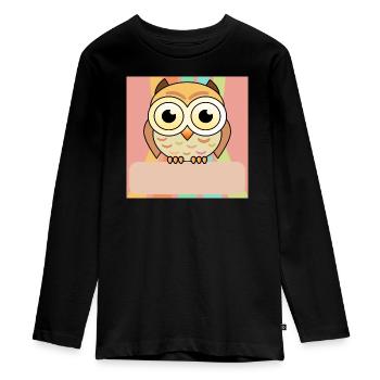 Name tag owl - Teenager Premium Organic Long Sleeve Shirt - black - Front - AI Model Kid Female (0cm)