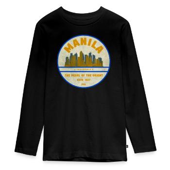 Manila Skyline – Pearl of the Orient - Teenager Premium Organic Long Sleeve Shirt - black - Front - AI Model Kid Female (0cm)