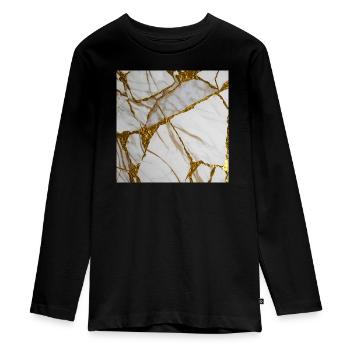 Marbling white-gold marble stone texture - Teenager Premium Organic Long Sleeve Shirt - black - Front - AI Model Kid Female (0cm)
