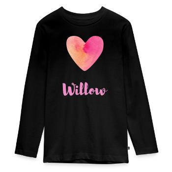 Willow Rosa Herz Feminine Aesthetic Outfit - Teenager Premium Bio Langarmshirt - Schwarz - Vorne - AI Model Kid Female (0cm)