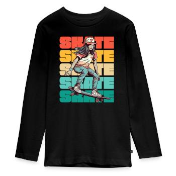 Skateboarding Cool Skater Mädchen Bunt - Teenager Premium Bio Langarmshirt - Schwarz - Vorne - AI Model Kid Female (0cm)