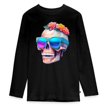 Totenkopf - Teenager Premium Bio Langarmshirt - Schwarz - Vorne - AI Model Kid Female (0cm)