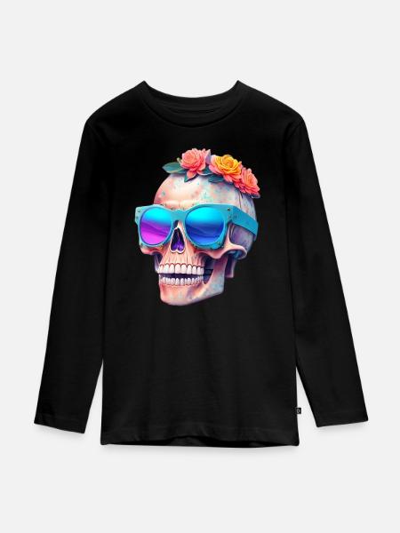 Totenkopf - Teenager Premium Bio Langarmshirt - Schwarz