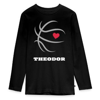 Theodor Basketball Boy's name Basketball - Teenager Premium Organic Long Sleeve Shirt - black - Front - AI Model Kid Female (0cm)