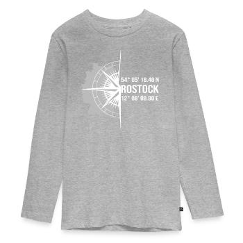 Koordinaten Rostock - Teenager Premium Bio Langarmshirt - Grau meliert - Vorne