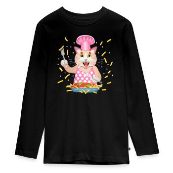 greedy cat - Teenager Premium Organic Long Sleeve Shirt - black - Front - AI Model Kid Female (0cm)
