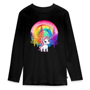 Rainbow Unicorn Unicorns Kids Child - Teenager Premium Organic Long Sleeve Shirt - black - Front - AI Model Kid Female (0cm)