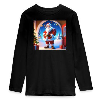 Cartoon Merry Christmas Saint Nicholas Gift - Teenager Premium Organic Long Sleeve Shirt - black - Front - AI Model Kid Female (0cm)