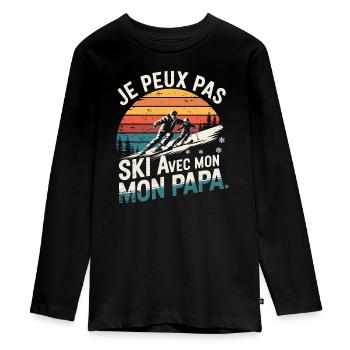 Je peux pas j'ai Ski avec mon papa vintage - T-shirt manches longues Premium Ado - noir - Devant - AI Model Kid Female (0cm)