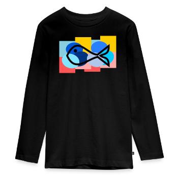 POISSON. SARDINE. POISSON D'AVRIL. MER. OCÉAN - T-shirt manches longues Premium Ado - noir - Devant - AI Model Kid Female (0cm)