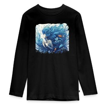 Meerjungfrau Nixe blaue Haare Art Nouveau Geschenk - Teenager Premium Bio Langarmshirt - Schwarz - Vorne - AI Model Kid Female (0cm)