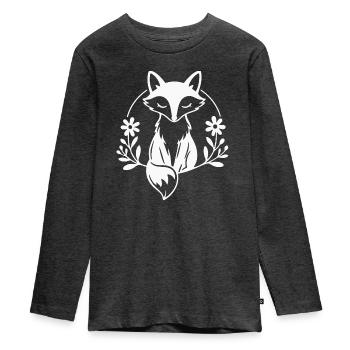 Skurrile Fuchs-Umarmung mit Blumen - Teenager Premium Bio Langarmshirt - Anthrazit meliert - Vorne - AI Model Kid Female (0cm)