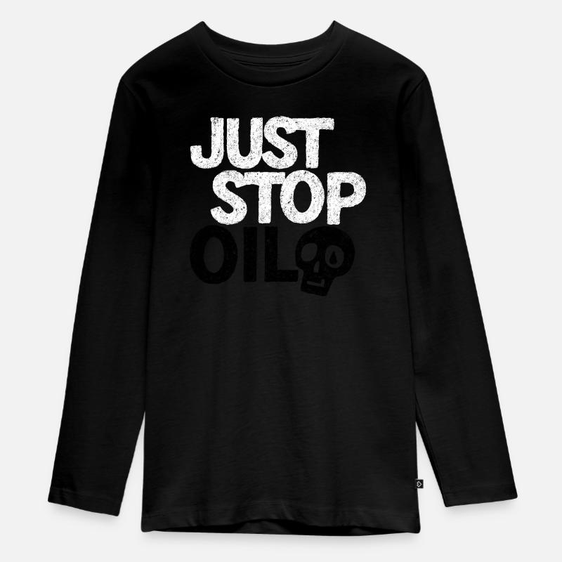 Auffällige „Just Stop“-Protestgrafik - Teenager Premium Bio Langarmshirt - Schwarz