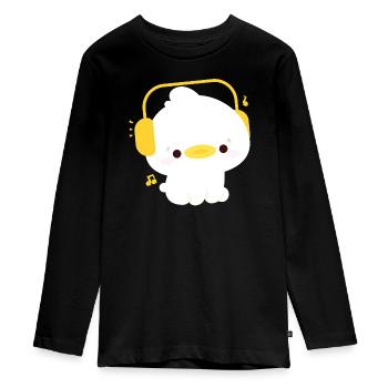Duck with Headphones - Teenager Premium Organic Long Sleeve Shirt - black - Front - AI Model Kid Female (0cm)