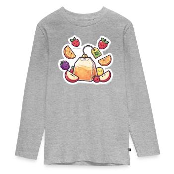 Thé Fruity Lunchbag ,Autocollant de dessin animé de thé - T-shirt manches longues Premium Ado - gris chiné - Devant