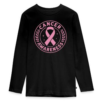 Pink Cancer Awareness Ribbon - Teenager Premium Organic Long Sleeve Shirt - black - Front - AI Model Kid Female (0cm)
