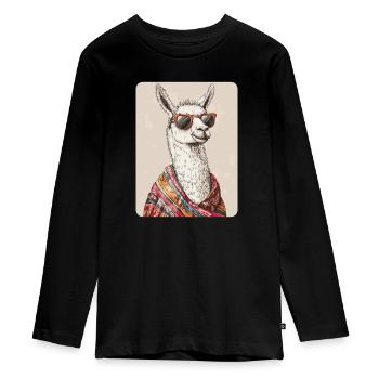 Lama - Teenager Premium Bio Langarmshirt - Schwarz - Vorne - AI Model Kid Female (0cm)