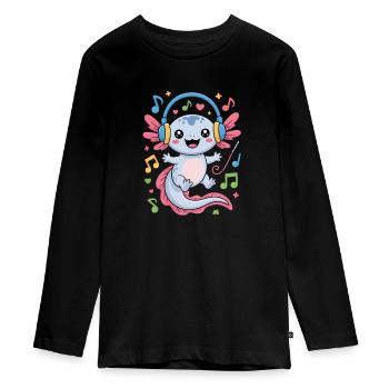 Kawaii Axolotl Mit Kopfhörern Und Musiknoten - Teenager Premium Bio Langarmshirt - Schwarz - Vorne - AI Model Kid Female (0cm)