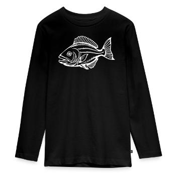Fisch Shirt Fischmotiv,Angelbekleidung Geschenk - Teenager Premium Bio Langarmshirt - Schwarz - Vorne - AI Model Kid Female (0cm)