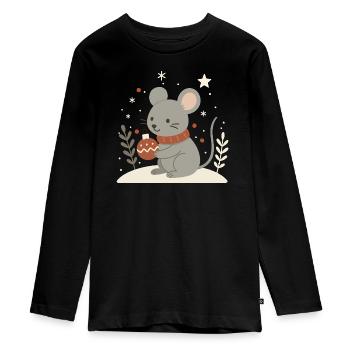 Winterliche Maus mit Weihnachtskugel – Tiermotiv - Teenager Premium Bio Langarmshirt - Schwarz - Vorne - AI Model Kid Female (0cm)