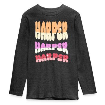 Harpiste - T-shirt manches longues Premium Ado - anthracite chiné - Devant - AI Model Kid Female (0cm)
