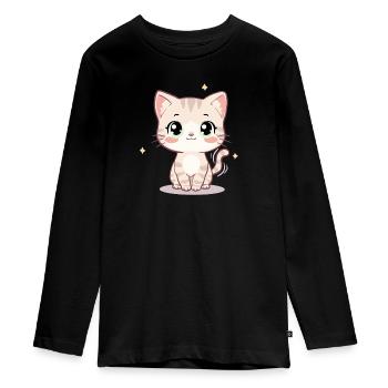 Niedliche Kawaii-Katzenillustration – Chibi-Kätzchen - Teenager Premium Bio Langarmshirt - Schwarz - Vorne - AI Model Kid Female (0cm)