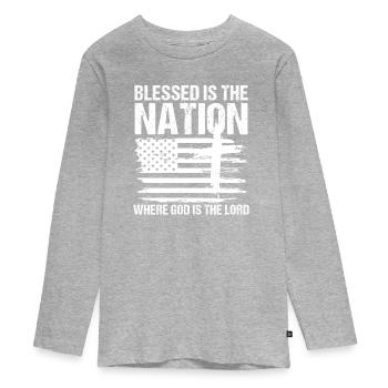 Faith and Nation Flags Design - Teenager Premium Organic Long Sleeve Shirt - heather grey - Front