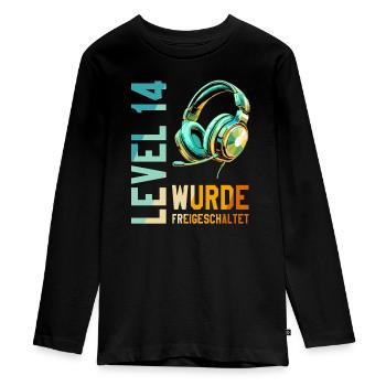14. Geburtstag Junge Mädchen Teenager Level 14 - Teenager Premium Bio Langarmshirt - Schwarz - Vorne - AI Model Kid Female (0cm)