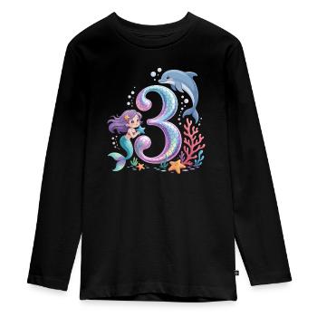 Meerjungfrau 3. Geburtstag 3 Jahre - Teenager Premium Bio Langarmshirt - Schwarz - Vorne - AI Model Kid Female (0cm)