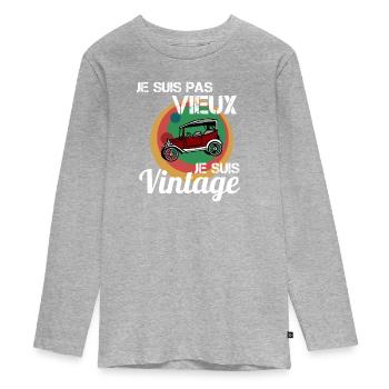 Ich bin kein altes Oldtimer-Auto - Teenager Premium Bio Langarmshirt - Grau meliert - Vorne