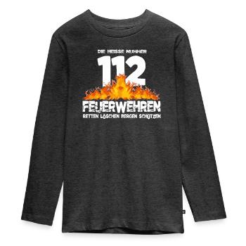 Pompiers 112 le numéro chaud - T-shirt manches longues Premium Ado - anthracite chiné - Devant - AI Model Kid Female (0cm)