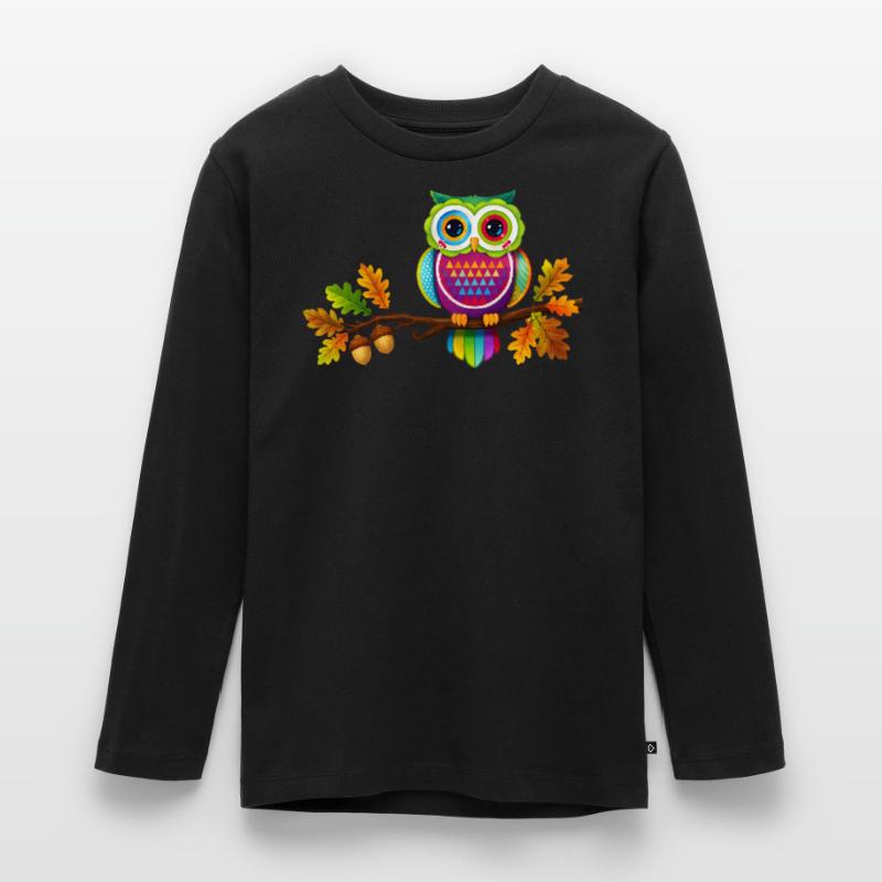 Bunte Eule auf Ast mit Herbstblättern Teenager Premium Bio Langarmshirt