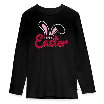 Happy Easter Bunny Scripture - Teenager Premium Organic Long Sleeve Shirt - black - Front - AI Model Kid Female (0cm)