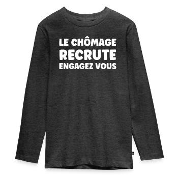 Le Chômage Recrute Engagez Vous - T-shirt manches longues Premium Ado - anthracite chiné - Devant - AI Model Kid Female (0cm)