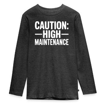 Caution: High Maintenance - Teenager Premium Organic Long Sleeve Shirt - heather anthracite - Front - AI Model Kid Female (0cm)