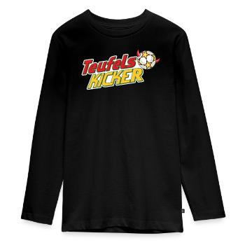 Lettrage avec le logo Teufelskicker avec ballon de football - T-shirt manches longues Premium Ado - noir - Devant - AI Model Kid Female (0cm)