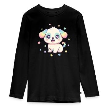 Pastel Star Pup - Teenager Premium Organic Long Sleeve Shirt - black - Front - AI Model Kid Female (0cm)
