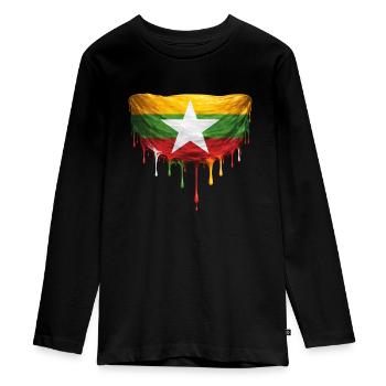 Art de chute du drapeau du Myanmar - T-shirt manches longues Premium Ado - noir - Devant - AI Model Kid Female (0cm)
