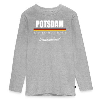 Potsdam - Teenager Premium Bio Langarmshirt - Grau meliert - Vorne
