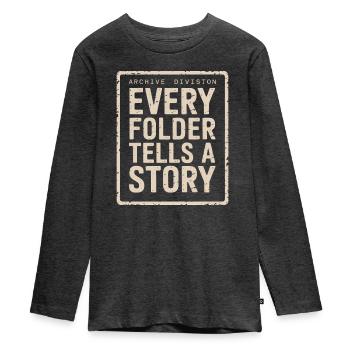 Jeder Ordner erzählt eine Geschichte Archivabdruck - Teenager Premium Bio Langarmshirt - Anthrazit meliert - Vorne - AI Model Kid Female (0cm)